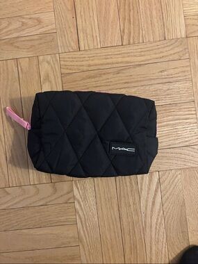 MAC Cosmetics Black Quilted Makeup Bag with Pink Trim